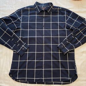 Men's XL Michael Kors Navy Plaid Long Sleeve Button Up Shirt
